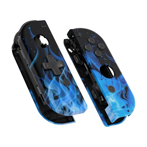 eXtremeRate DIY-Ersatz Case&Buttons für Switch Joycon, Custom Gehäuse & Knöpfe Skin Shell Umbau Set für nintendo Switch/Switch OLED Joycon Controller-Blaue Flamme D-Pad-Ver.[KEIN Joy Con] von eXtremeRate