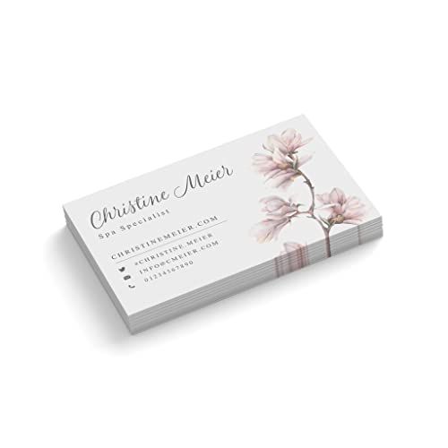 Visitenkarten gestalten | Spa Specialist | 1-seitig | Querformat | Menge + Farbe + Papier zur Auswahl | selbst personalisieren | hochwertig | 350 g | Magnolie | Blume (Weiß, 500 Stück) von easyprint