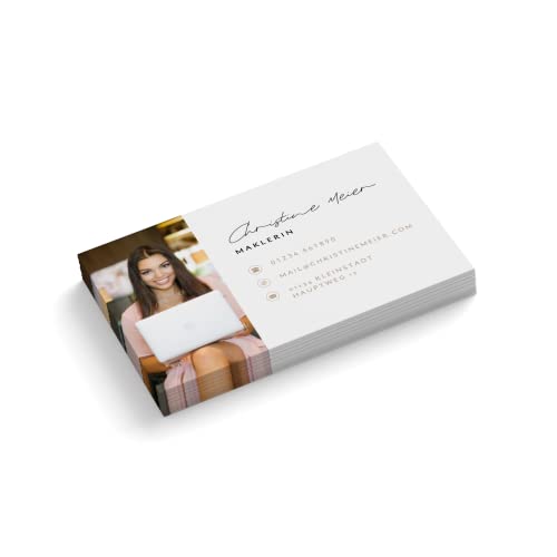 Visitenkarten personalisiert | mit Foto | Design Maklerin | 1-seitig | Querformat | Menge + Papier zur Auswahl | selbst gestalten | hochwertiger Druck (50 Stück) von easyprint