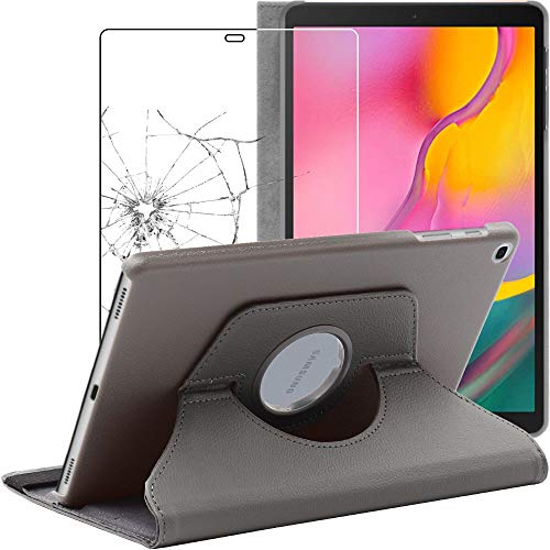 ebestStar - Hülle für Samsung Galaxy Tab A 10.1 2019 T510 T515, Drehbar Schutzhülle, PU-Lederhülle, Rotierende Ständer Etui, Rotating Case Cover, Grau + Panzer Schutz Glas von ebestStar