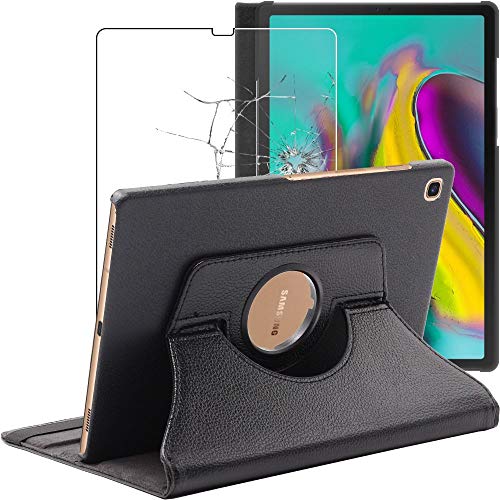 ebestStar - Hülle für Samsung Galaxy Tab S5e 10.5 T720/T725, Drehbar Schutzhülle, PU-Lederhülle, Rotierende Ständer Etui, Rotating Case Cover, Schwarz + Panzer Schutz Glas von ebestStar