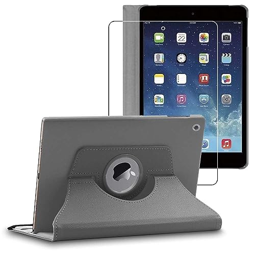 ebestStar - Hülle für iPad Mini iPad Mini 1/2/3, Drehbar Schutzhülle, PU-Lederhülle, Rotierende Ständer Etui, Rotating Case Cover, Grau + Panzer Schutz Glas von ebestStar