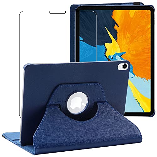 ebestStar - Hülle für iPad Pro 11 (2022, 2021, 2020, 2018), Drehbar Schutzhülle, PU-Lederhülle, Rotierende Ständer Etui, Rotating Case Cover, Dunkelblau + Panzer Schutz Glas von ebestStar