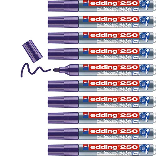edding 250 Whiteboardmarker - violett - 10 Whiteboard Stifte - Rundspitze 1,5-3 mm - Boardmarker abwischbar - für Whiteboard, Flipchart, Magnettafel, Pinnwand, Memoboard - Sketchnotes von edding