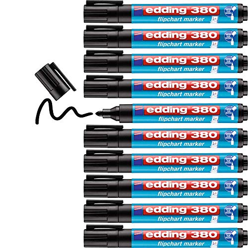 edding 380 Flipchart-Marker - schwarz - 10 Stifte - Rundspitze 1,5-3 mm - Stift zum Schreiben, Zeichnen und Markieren auf Flipcharts-Tinte schlägt nicht durch Papier - trocknet nicht aus -farbintensiv von edding