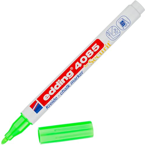 edding 4085 Kreidemarker - neon-grün - 1 Kreidestift - Rundspitze 1-2 mm - dünner Kreidestift für Tafel abwischbar - zum Beschriften von Fenster, Glas, Spiegel - Tafelstift mit deckenden Farben von edding