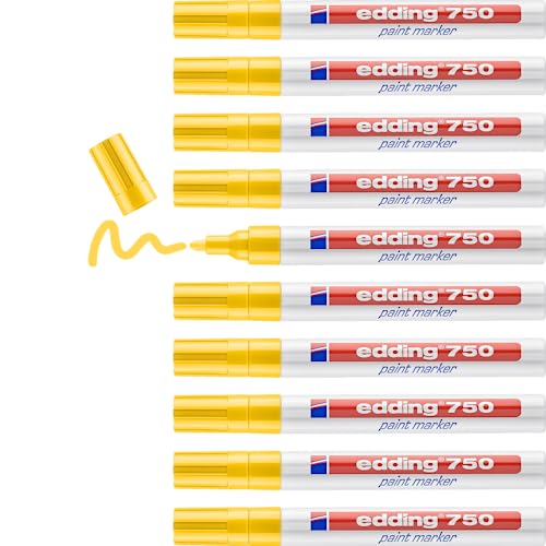 edding 750 Lackmarker - gelb - 10 Stifte - Rundspitze 2-4 mm - Lackstift zur Markierung und Beschriftung von Metall, Glas, Stein oder Kunststoff - hitzebeständig, permanent, wisch- und wasserfest edding 750 Lackmarker - gelb - 10 Stifte - Rundspitze 2-4 mm - Lackstift zur Markierung und Beschriftung von Metall, Glas, Stein oder Kunststoff - hitzebeständig, permanent, wisch- und wasserfest von edding