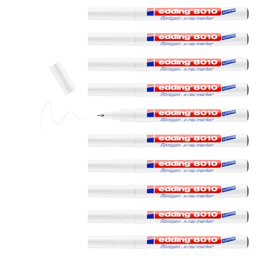 edding 8010 X-Ray Marker - weiß - 10 Röntgenmarker - feine KugelschreiberSpitze 0,8 mm - für Röntgen- und Computertomographieaufnahmen, Negative, Dias von edding