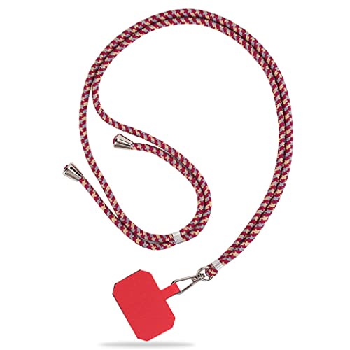 eexuujkl Handy Halsseil zum Aufhängen, Mobiltelefon, tragbar, abnehmbar, Polyester, Anti Lost Lanyard mit Klebekarte, Wandern, Laufen, Rot Aprikose Grau Rot von eexuujkl