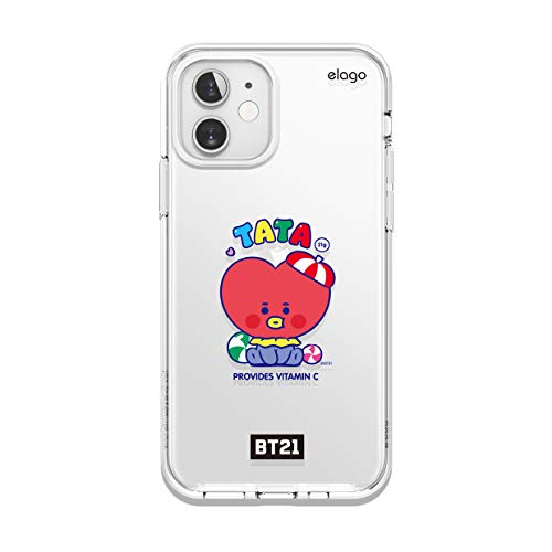 elago BT21 Hybrid Clear Hülle Kompatibel mit Apple iPhone 12 Mini Case, Kompatibel mit MagSafe Ladegerät - Dauerhafte PC Rückseite, Flexible Bumper [Offizielle Handelsware] (TATA) von elago