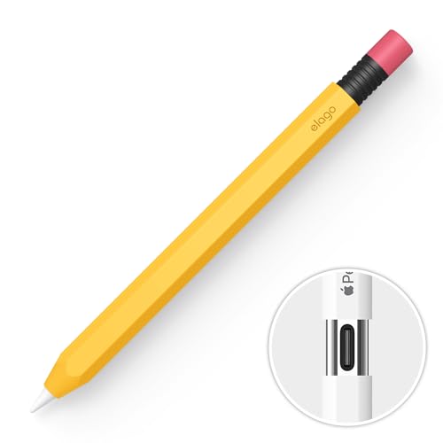 elago Klassische Hülle Kompatibel mit Apple Pencil (USB-C) Hülle, Dauerhaftes Silikon, Klassisches Design, Kompatibel mit Magnetischer Aufladung (Gelb) von elago