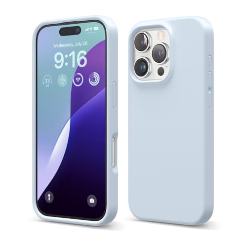 elago Premium Liquid Silikon Hülle Kompatibel mit iPhone 16 Pro Hülle, Ganzkörper Handyhülle, Stoßfest, Schlanke Handyhülle, Kratzfester weicher Mikrofaser-Innenfutter, 6.3 Zoll (Hellblau) von elago