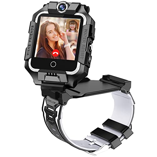 ele ELEOPTION 4G Smartwatch für Kinder, GPS Smartwatch mit 360° Dual-Kamera WiFi Video Telefonanruf SOS Schrittzähler IP67 Wasserdicht Smart Watch für Mädchen Jungen (Schwarz) von ele ELEOPTION