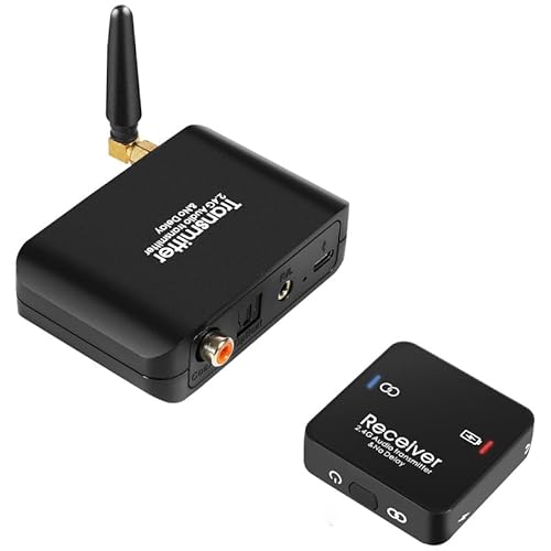 eppfun 50 m/2,4 G kabelloser Audio-Transmitter-Empfänger für 2 Kopfhörer/Subwoofer/Lautsprecher/Endstufe/Heimstero, mit 20 ms niedriger Latenz, 192 kHz/24 Bit HiFi, 165 Fuß/Optisch/Koaxia/Cinch/3,5 mm von eppfun