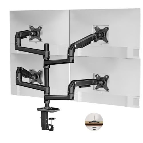 ErgoUnion Monitor Halterung 4 Monitore, Quad Monitor Halterung für 13-40 Zoll Flach & Curved Bildschirme, Einstellbar Monitor Arm Desk Mount, VESA 75 & 100 mm Monitor Halterung Tisch - Schwarz von ergounion