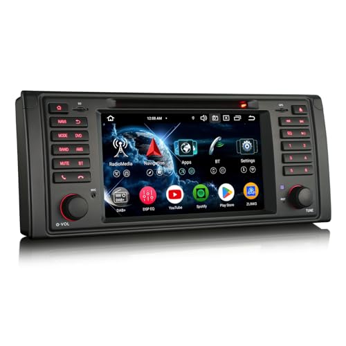 Erisin 8-Kern 4GB RAM+64GB ROM 7 Zoll Android 13 Autoradio GPS Navigation für BMW 5er E39 M5 Unterstützt Kabelloses CarPlay Android Auto Bluetooth WiFi DSP DAB+ USB FM RDS OBD2 TPMS CD Player Canbus von erisin