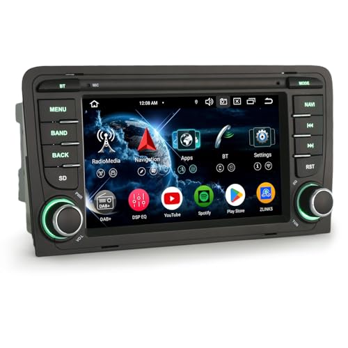 Erisin 8-Kern 4GB RAM+64GB ROM Android 13 Autoradio 2Din mit GPS Navi für Audi A3 S3 RS3 RNSE-PU 7 Zoll Touchscreen Bluetooth Kabelloses CarPlay Android Auto WiFi 4G DSP DAB+ OBD2 USB FM RDS Canbus von erisin