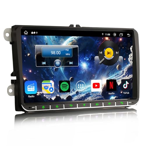 Erisin 9 Zoll Android 13 Autoradio 8-Kern 4GB+64GB Für VW Golf 5 Golf 5 Tiguan Passat Jetta Caddy Scirocco mit GPS Navigation Wireless CarPlay Android AUTO WiFi 4G Bluetooth FM RDS Radar DSP DAB+ TPMS von erisin