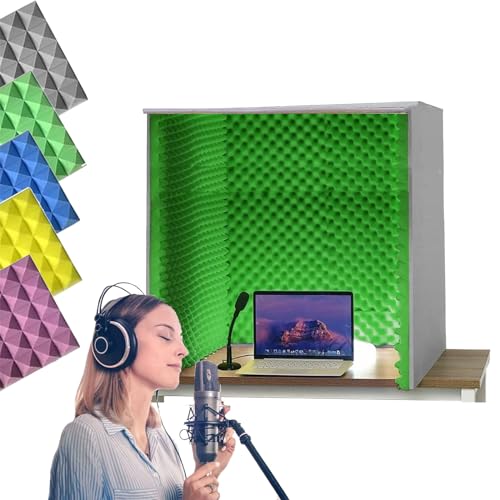 ERRTSDB Tragbare Gesangskabine, Vocal Booth Box Akustik Shield, schalldämmung Recording-Equipment, Aus Akustikschaumplatte,Mikrofon Isolierschaum, Mikrofonschutz, Studio, Singen(60x60x60cm/Grün) von errtsdb