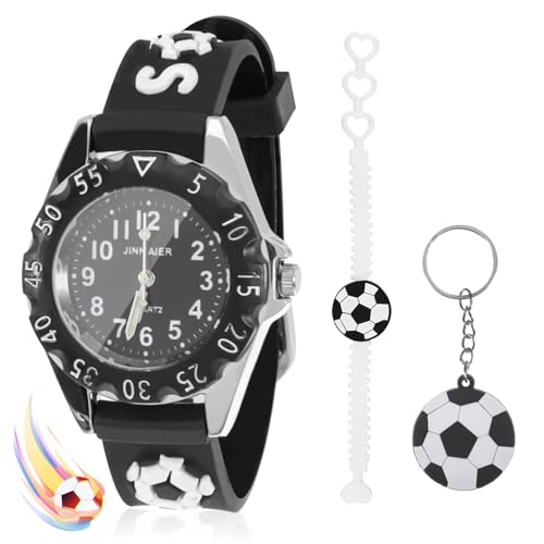 ertlutw Jungen Analog Quarz Uhr Fußball Kid Uhren Kind Cartoon Uhren mit Fußball Schlüsselanhänger Fußball Armband Set Kinder Analog Uhr für Jungen 3-12, Schwarz , Casual ertlutw Jungen Analog Quarz Uhr Fußball Kid Uhren Kind Cartoon Uhren mit Fußball Schlüsselanhänger Fußball Armband Set Kinder Analog Uhr für Jungen 3-12, Schwarz , Casual von ertlutw