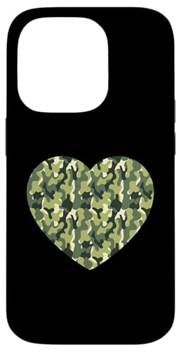 Hülle für iPhone 14 Pro Camo Herz Khaki Grün von es designs