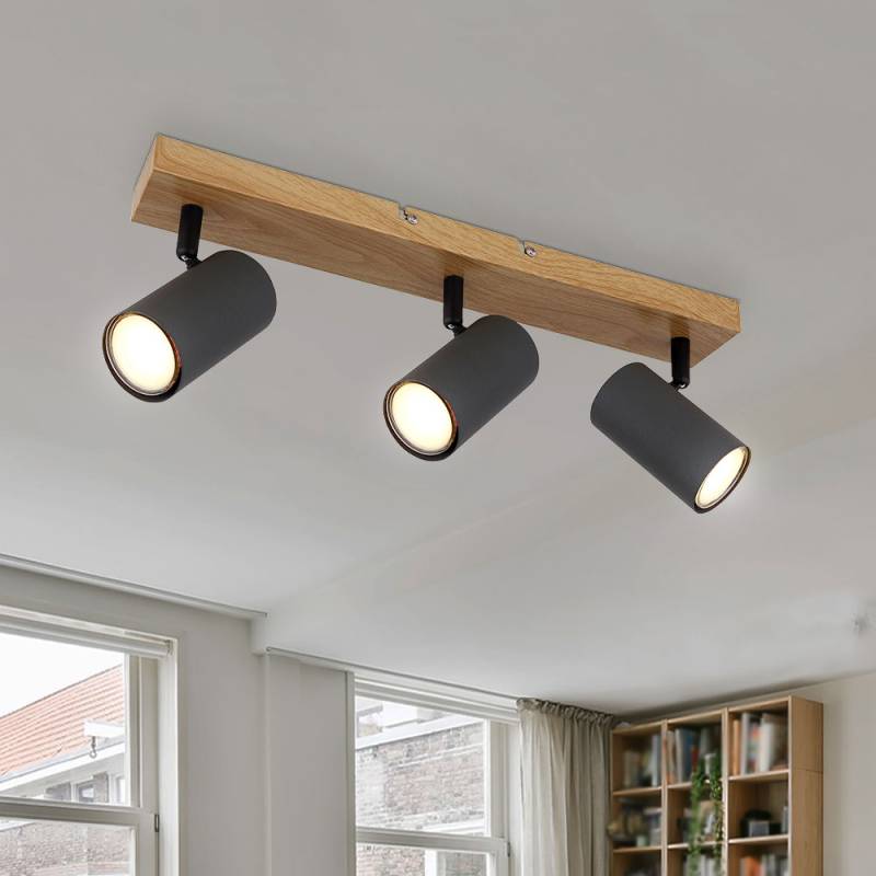 Deckenleuchte, Holzoptik, graphit, Spots beweglich, L 41 cm von GLOBO LIGHTING