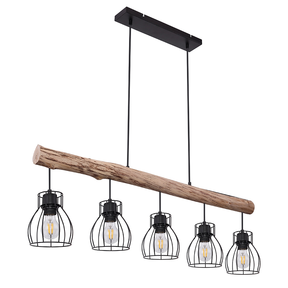 RGB LED Hängeleuchte, Käfig Design, Holz,  L 100 cm, MINA von etc-shop