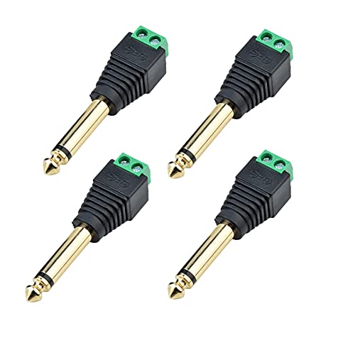 euroharry 6,35mm Klinkenstecker Adapter - Klinke auf 2-Pin Audio Kabel Terminal Block Set - Terminalblock 6.35mm Klinke 2-polig - Schraubbefestigung (4, Black) von euroharry