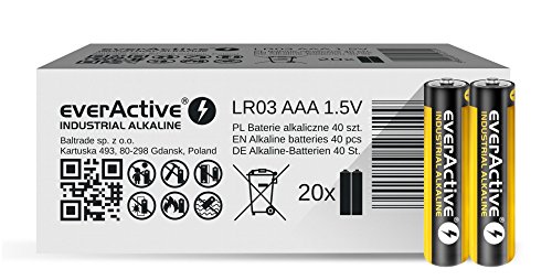 everActive AAA Batterien 40er Pack, Industrial Alkaline, Micro LR03 R03 1.5V, 5 Jahre Haltbarkeit, 40 Stück von everActive