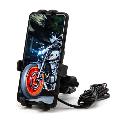 Motorrad-Handyhalterung aus Aluminiumlegierung, für Motrcycle-Gabelschaft, Loch 14 cm - 17,8 cm (5,5-7 Zoll) Smartphone-Halterung (Schwarz A) von evomosa