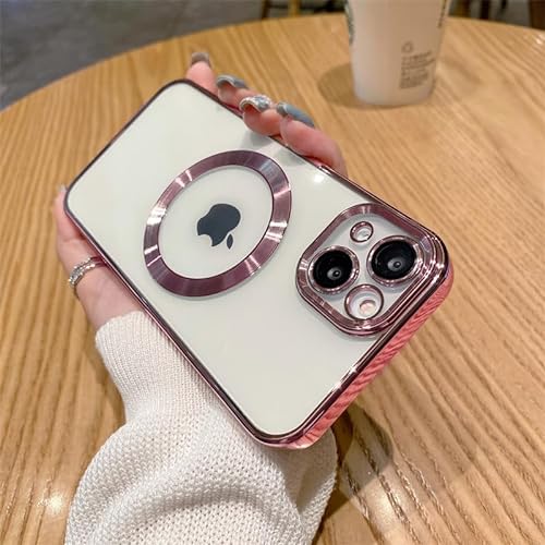 fdsmall Magnetisch für iPhone 15 Plus Case mit MagSafe, Magnetisch Matallisch Glänzend Klar für iPhone 15 Plus Case mit vollem Kamera Schutz, Schlank Dünn Stoßfest Telefon Case- 6.7 Zoll (Pink) von fdsmall