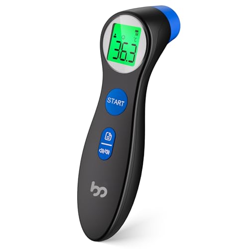 Fieberthermometer kontaktlos für Babys, Kinder und Erwachsene, Stirnthermometer Infrarot Digital Thermometer schnell hygienisch zu messen, Fieberalarm und 3-Farben-Anzeige, Blau von femometer family