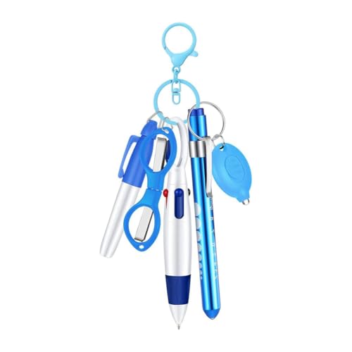 ferater 6-In-1 Multifunktions-Kugelschreiber-Set mit Druckfunktion, Taschenlampe, Faltbare Schere, Kugelschreiber, Schlüsselanhänger, Krankenschwester-Stifte, Blau von ferater