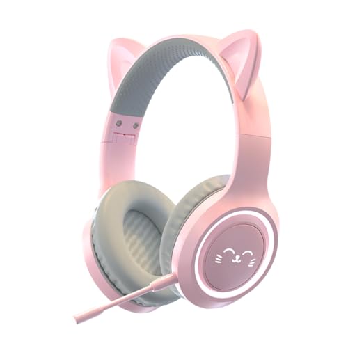 Kinder Kopfhörer, Katzenohr Kopfhörer, Bluetooth 5.3 Kabellos und Kabel, Niedliche RGB-Licht Kopfhörer, Faltbare Over Ear Headsets für Jungen und Mädchen, Geschenke/Schule/Reisen (Rosa) von fesoklaf