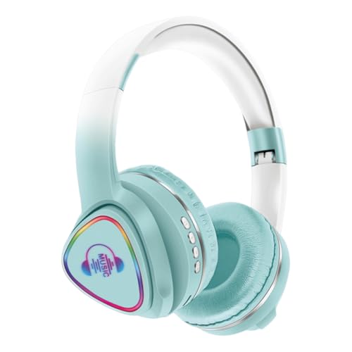 fesoklaf Kinder-Kopfhörer, Kopfhörer mit RGB-Lichtern, kabellos, Bluetooth 5.3, Over-Ear-Kopfhörer mit integriertem Mikrofon für Bibliothek, Reisen, Outdoor, Schule, Zuhause (Grün) von fesoklaf