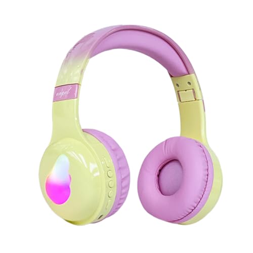 fesoklaf Kinder-Kopfhörer, Kopfhörer mit RGB-Lichtern, kabellos, Bluetooth 5.3, Over-Ear-Kopfhörer mit integriertem Mikrofon für Reisen, Outdoor, Schule, Zuhause, Bibliothek (Rosa) von fesoklaf