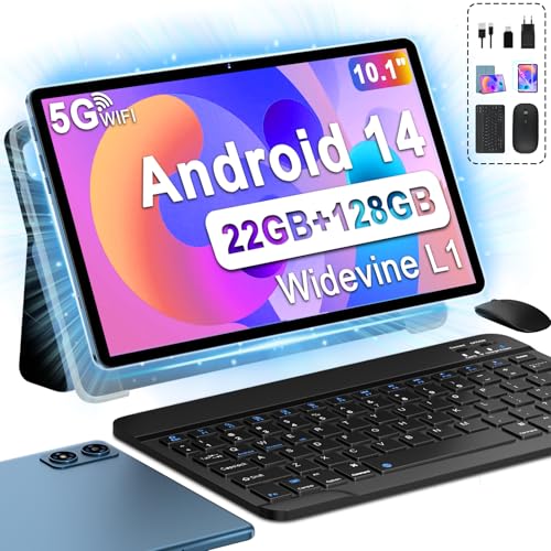 fezawio F10 Android 14 Tablet 10 Zoll 22GB RAM+128GB ROM Octa-Core Tablet 5G WiFi, Tablet mit Tastatur Maus, 8000mAh, (1TB TF) Tablet Mit HüLle + EIN Jahr Bildschirm Bruchversicherung-Blau von fezawio