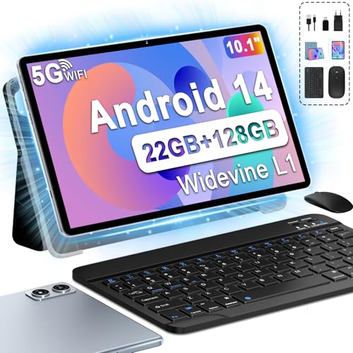 fezawio F10 Android 14 Tablet 10 Zoll 22GB RAM+128GB ROM Octa-Core Tablet 5G WiFi, Tablet mit Tastatur Maus, 8000mAh, (1TB TF) Tablet Mit HüLle + EIN Jahr Bildschirm Bruchversicherung-Grau von fezawio