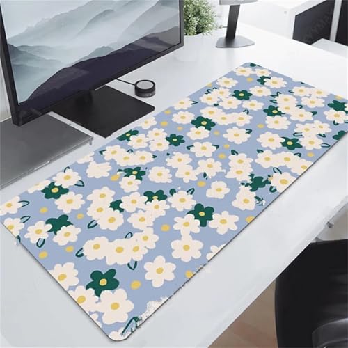 Gaming Mauspad XXL,Blaue Blumen Large Mouse Pad, rutschfeste Gummibasisgenähte Anti-Fray-Kanten für Home Office 1500x800x2mm von fghgbf