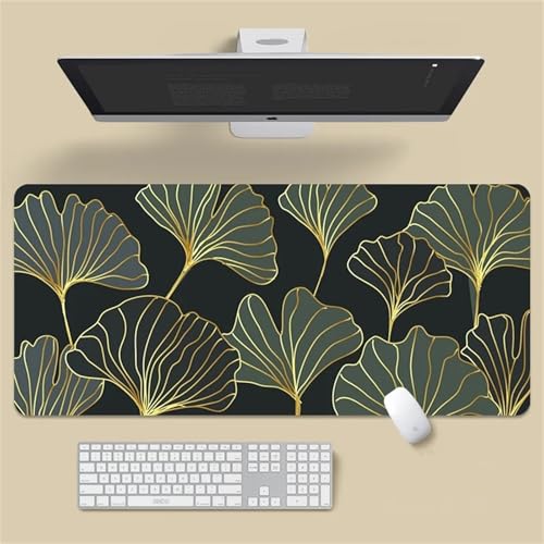 Gaming Mauspad XXL,Ginkgo Biloba Blätter Large Mouse Pad, rutschfeste Gummibasisgenähte Anti-Fray-Kanten für Home Office 600x300x3mm von fghgbf