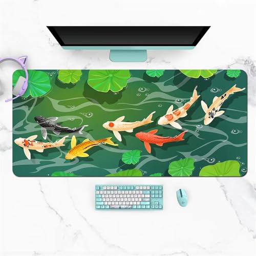 Gaming Mauspad XXL,Grüne Karpfen Large Mouse Pad, rutschfeste Gummibasisgenähte Anti-Fray-Kanten für Home Office 1500x800x3mm von fghgbf