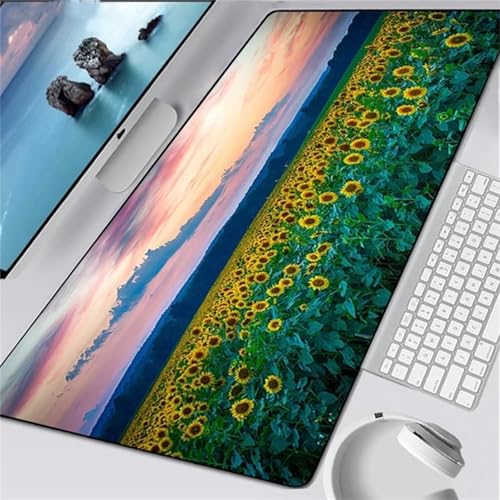 Gaming Mauspad XXL,Landschaft Gebirge Large Mouse Pad, rutschfeste Gummibasisgenähte Anti-Fray-Kanten für Home Office 1500x800x3mm von fghgbf