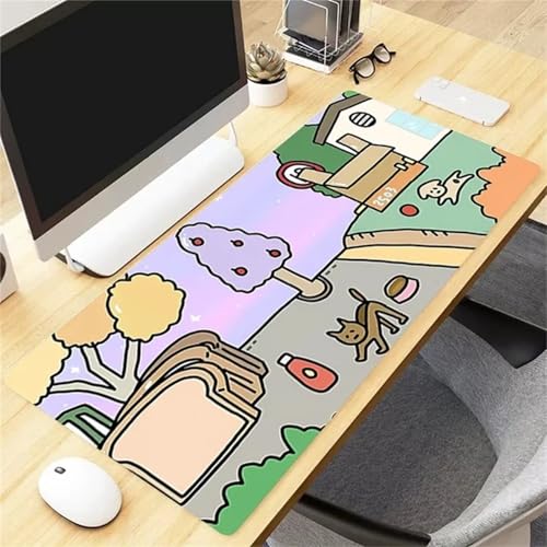 Gaming Mauspad XXL,Niedliche Landschaft Large Mouse Pad, rutschfeste Gummibasisgenähte Anti-Fray-Kanten für Home Office 1200x600x3mm von fghgbf