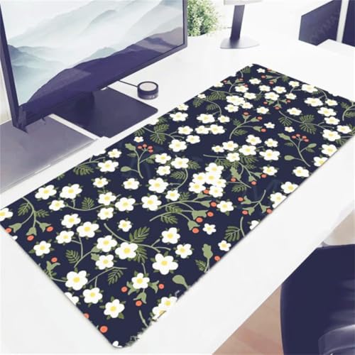 Gaming Mauspad XXL,Schwarze Blumen Large Mouse Pad, rutschfeste Gummibasisgenähte Anti-Fray-Kanten für Home Office 1500x800x3mm von fghgbf