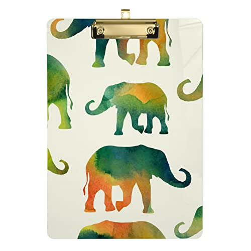 Acryl-Klemmbrett mit grünen Elefanten, flaches Klemmbrett für Lehrer, A4, Briefgröße, 2,5 x 22,9 cm, silberfarbener Clip von fifbird
