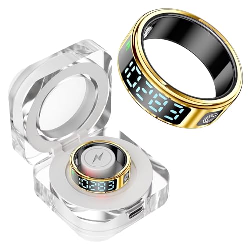 Smart Ring mit Display Smartring Herren Damen Tik Tok Scrolling Ring Fitness Ring Tracker Schlaf Pulsmesser Schrittzähler Android IOS Fitnessring Smarter Ring Schwarz Gold Silber Aktivitätstracker von findtime