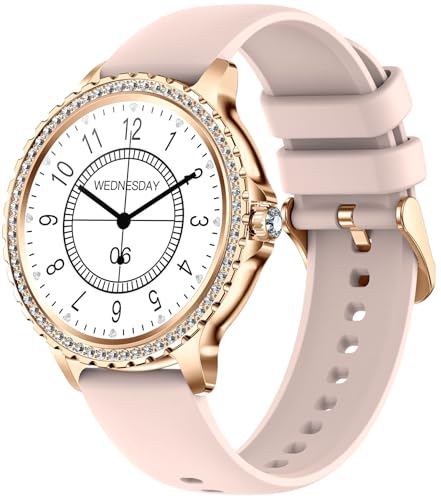 Smartwatch Damen mit Telefonfunktion Luxus Rosa Sportuhr mit Diamant Design Menstruationszyklus Schlafmonitor Fitness Tracker für Android iOS von findtime