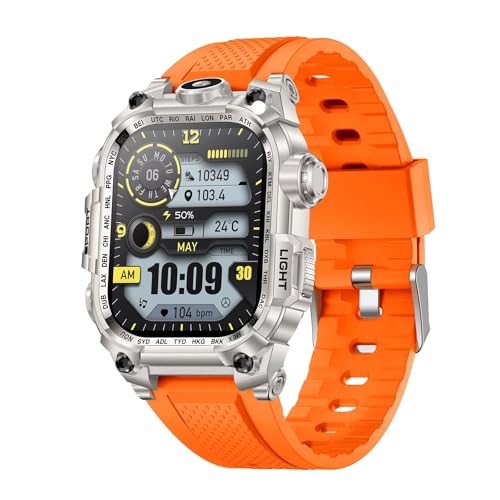 Smartwatch Herren Taschenlampe Sportuhr mit Blutdruckmessung Pulsmesser Schlaftracker Telefonfunktion 5 ATM Wasserdicht Militär Uhr Outdoor Tactical Watch Military Schrittzähler Android iOS Laufuhr von findtime