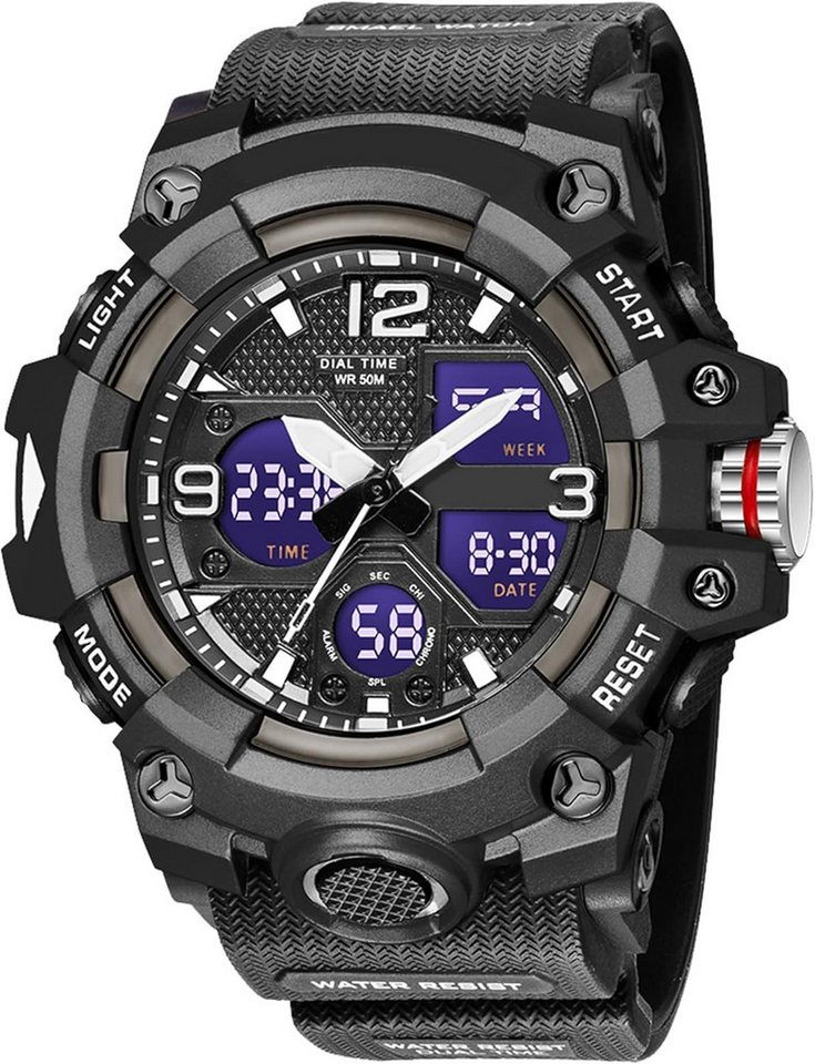 findtime Digitale Herren's Militär Sport Watch (2,2 Zoll), 5ATM Wasserdicht Outdoor mit Licht Alarm Kalender Stoppuhr für Männer von findtime