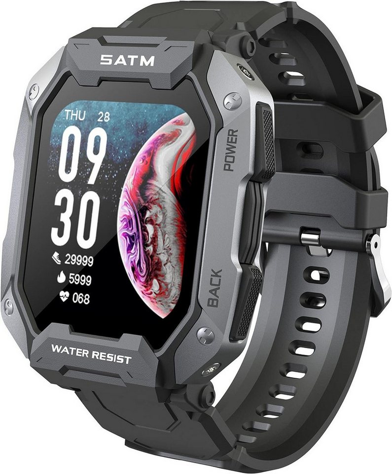 findtime Smartwatch (1,72 Zoll, Android, iOS), mit IP69K Wasserdicht 24 Sportmodi Outdoor Sportuhr Tactical Watch von findtime